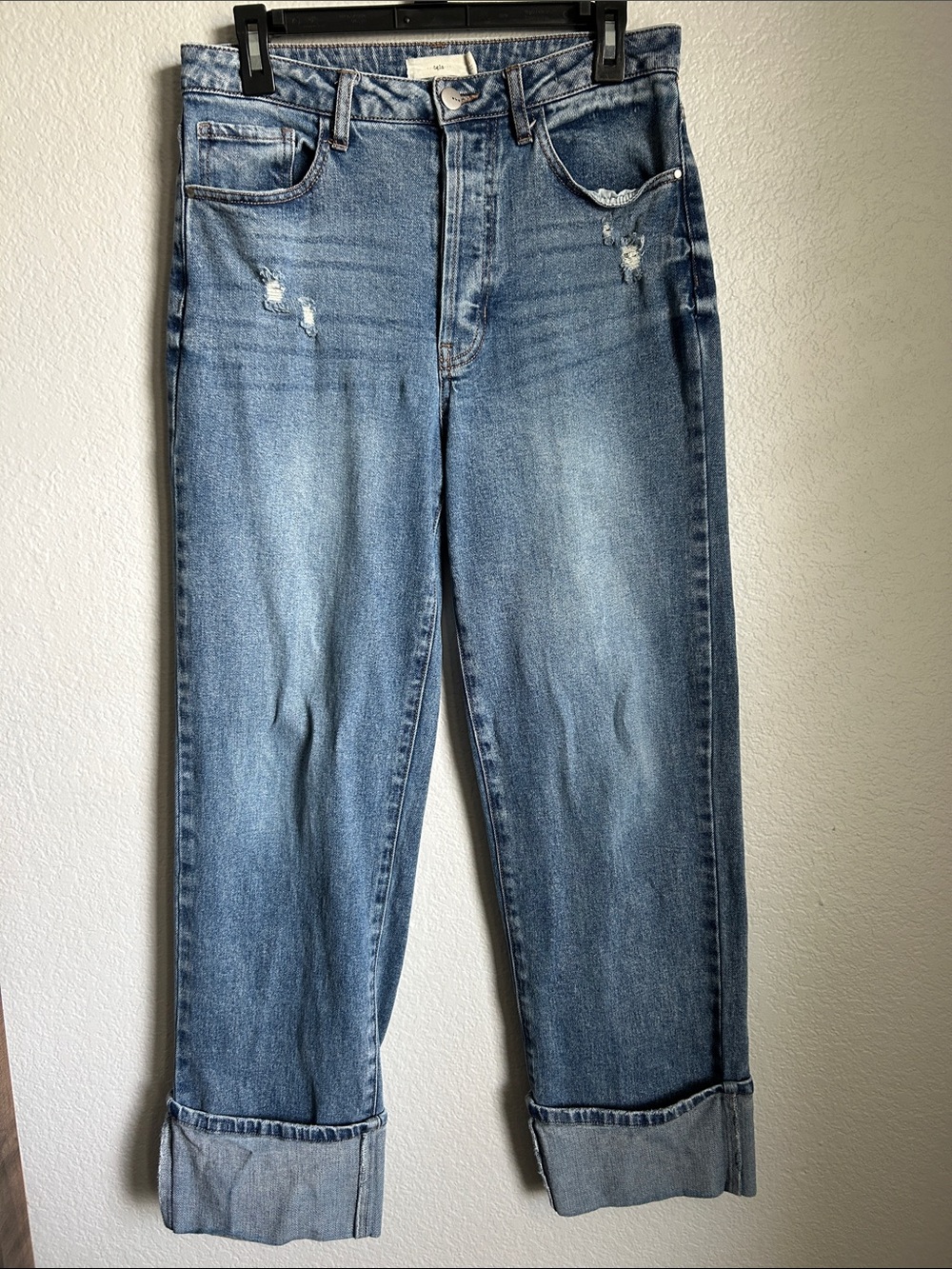Cuffed Light Wash Distressed Jeans
